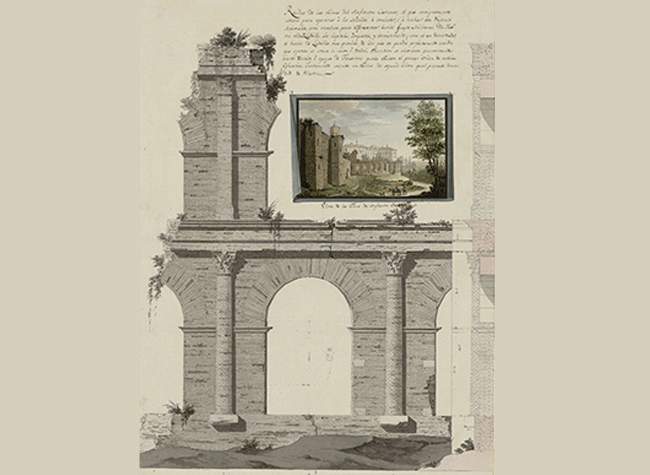 Anfiteatro castrense, Alzado, sección y vista de sus ruinas (DIB/13/5/51 )