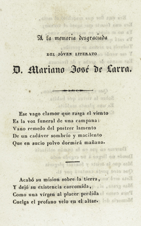 José Zorrilla, “A la memoria del joven literato D. Mariano José de Larra”, Poesías