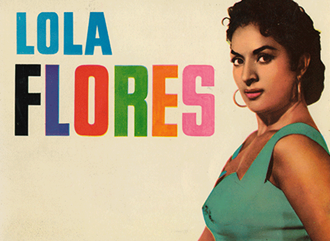 Fotografía de Lola Flores en la carátula del disco Juega Flamenca, realizada por Román (nombre artístico de Amalarico Román Martinez). BNE, DS/1019/19
