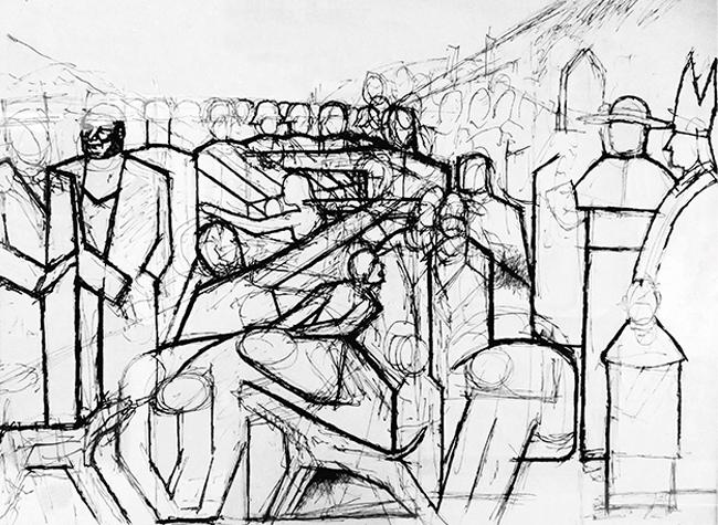 Rafael Ruiz Balerdi, boceto del mural Protesta (1960). Colección particular