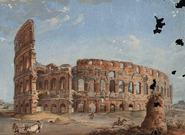 Vista del Coliseo y restos de la Meta Sudans (DIB/18/1/4089)